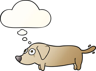 cartoon dog with thought bubble in smooth gradient style