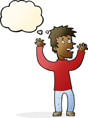 cartoon excited man with thought bubble