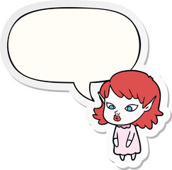 cartoon elf girl with pointy ears with speech bubble sticker