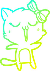 cold gradient line drawing of a cartoon cat