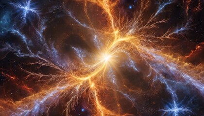 A dynamic image of a star-forming nebula, its fiery tendrils stretching across the cosmos, representing the creation of stars in orange and blue hues - obrazy, fototapety, plakaty