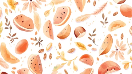 Rollo Seeds. Seamless watercolor pattern with cereal on t © iclute