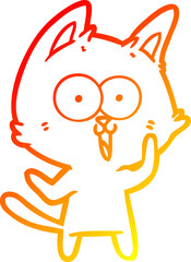 warm gradient line drawing of a funny cartoon cat