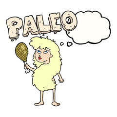 freehand drawn thought bubble cartoon woman on paleo diet