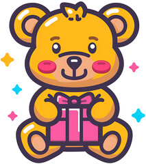 Fototapeta premium A teddy bear holding a gift box for Children's Day