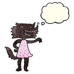 cartoon wolf girl with thought bubble