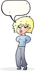 cartoon woman whistling with speech bubble