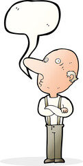 cartoon old man with folded arms with speech bubble