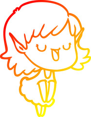 warm gradient line drawing of a cartoon elf girl