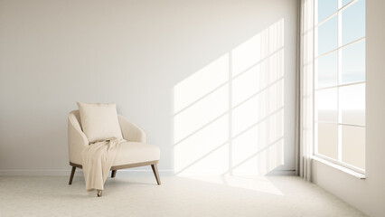 a chair in a room with a window