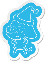 quirky cartoon  sticker of a unsure elephant wearing santa hat