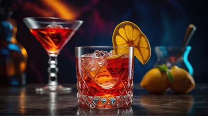 Sazerac Cocktail on the bar counter. - obrazy, fototapety, plakaty