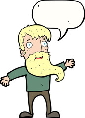 cartoon man with beard waving with speech bubble