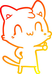 warm gradient line drawing of a cartoon happy cat