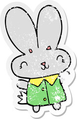 distressed sticker of a cute cartoon tiny rabbit