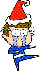 hand drawn comic book style illustration of a crying dancer wearing santa hat