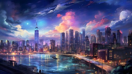 Panoramic view of the city of Shanghai at night, China
