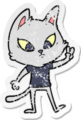 distressed sticker of a confused cartoon cat