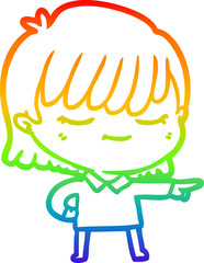 rainbow gradient line drawing of a cartoon woman