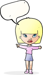 cartoon woman pointing with speech bubble