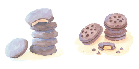 chocolate cookies watercolor vector illustration