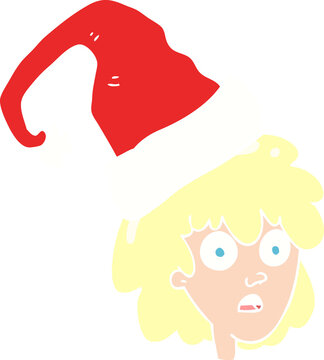 flat color illustration of woman with santa hat