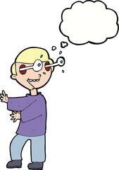 cartoon boy with popping out eyes with thought bubble