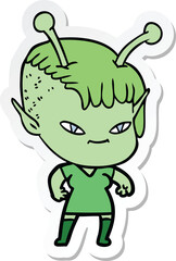 sticker of a cute cartoon alien girl