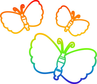 rainbow gradient line drawing of a cartoon butterflies