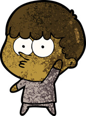 cartoon curious boy waving