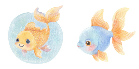 cute goldfish watercolor vector illustration