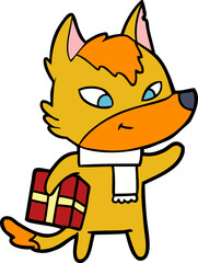 fox cartoon character with present