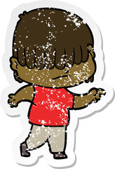 distressed sticker of a cartoon boy with untidy hair