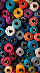 Rows of textile threads in rich hues offer a kaleidoscope of colors, ideal for creative crafting and fashion designs.