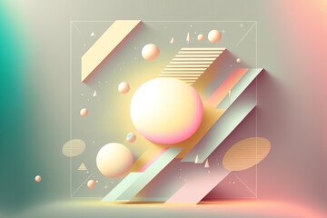 Geometric artwork pastel color sphere shapes lines