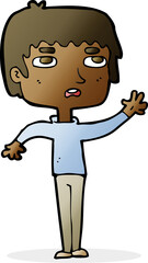 cartoon unhappy boy waving
