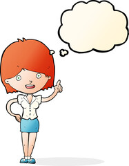 cartoon woman with idea with thought bubble