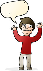 cartoon terrified man with speech bubble