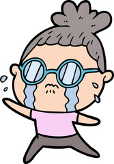 cartoon crying woman wearing spectacles