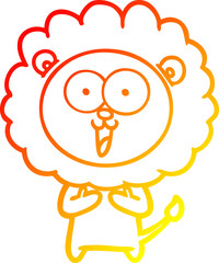 warm gradient line drawing of a happy cartoon lion
