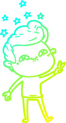 cold gradient line drawing of a cartoon excited man