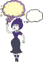 freehand drawn thought bubble cartoon vampire girl