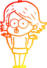 warm gradient line drawing of a cartoon girl pouting