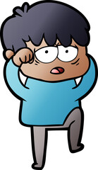 cartoon exhausted boy