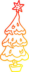 warm gradient line drawing of a cartoon christmas tree
