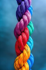 problem solution team work concept, colored rope knot picture. background