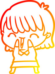 warm gradient line drawing of a cartoon woman