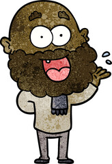 cartoon crazy happy man with beard amazed