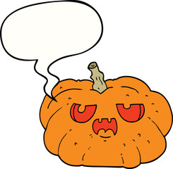 cartoon pumpkin with speech bubble