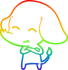 rainbow gradient line drawing of a cute cartoon elephant